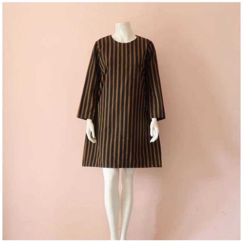 Dress Tunik Lurik Casual Bisa utk Kantoran dan Kondangan Jahitan Rapi Ukuran Kecil Sampai Jumbo ada