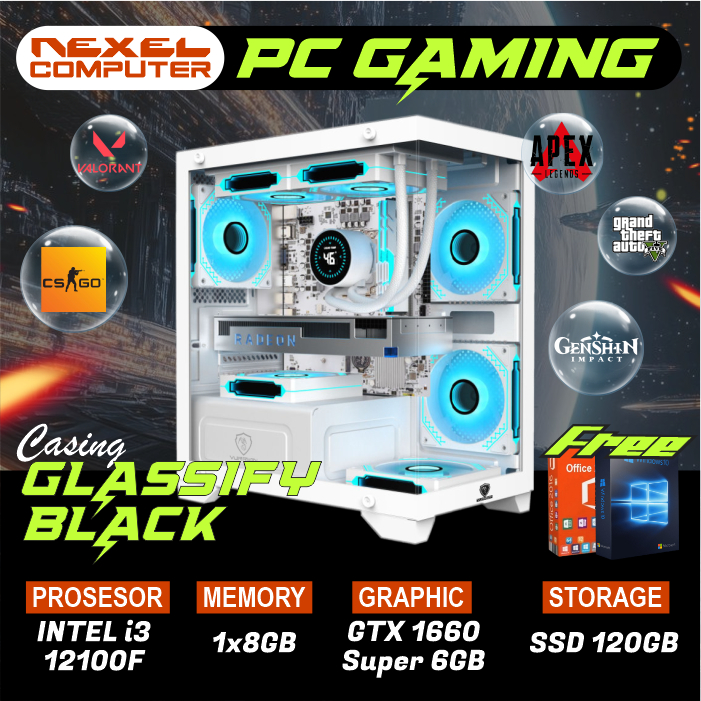 PC Gaming 12th Gen - INTEL i3-12100F - GTX 1660 Super - RAM 16 GB - SSD 120GB