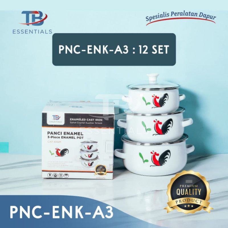 PANCI ENAMEL MURAH | Cap Ayam/Cap Bunga Susun 3| Cookware Set3-Piece Enamel Pot Multifungsi BPA Free