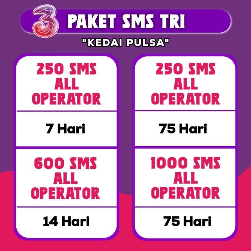 PAKET SMS TRI ALL OPERATOR HARIAN