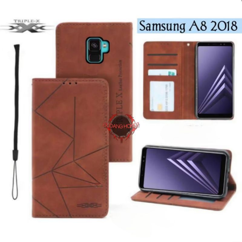 Casing Samsung A8 2018 Casing Flip Cover Wallet Sarung Hp - Casing Dompet Flip Magnet
