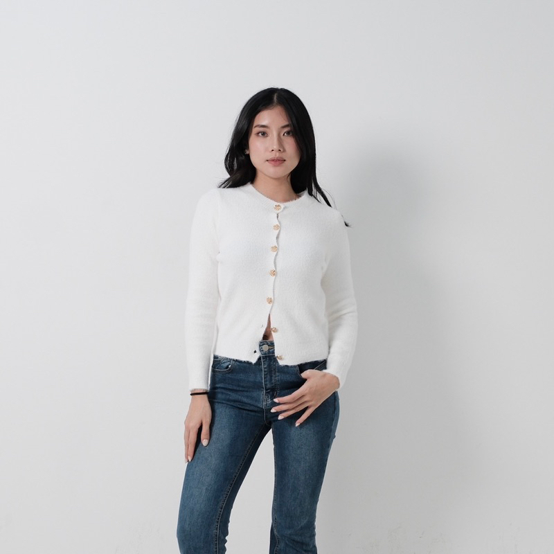 LOUXSHADÈ | Elle Cardigan Crop Fuzzy - Crop Knit Cardigan - Cardigan Knit Premium Fuzzy Wanita