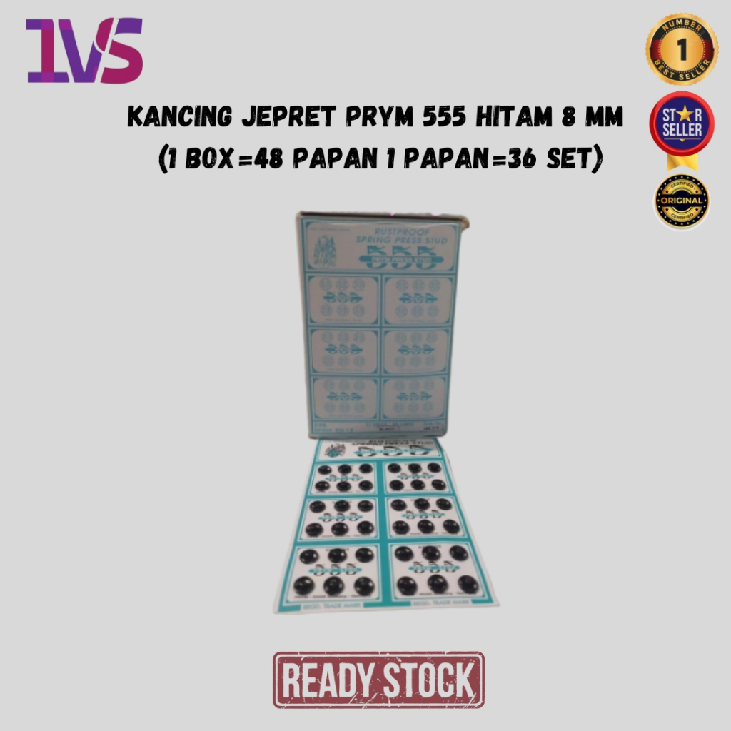 Kancing Jepret Prym 555 Hitam 8 mm Original Product 1 Box = 48 Papan - 1 Papan = 36 Set