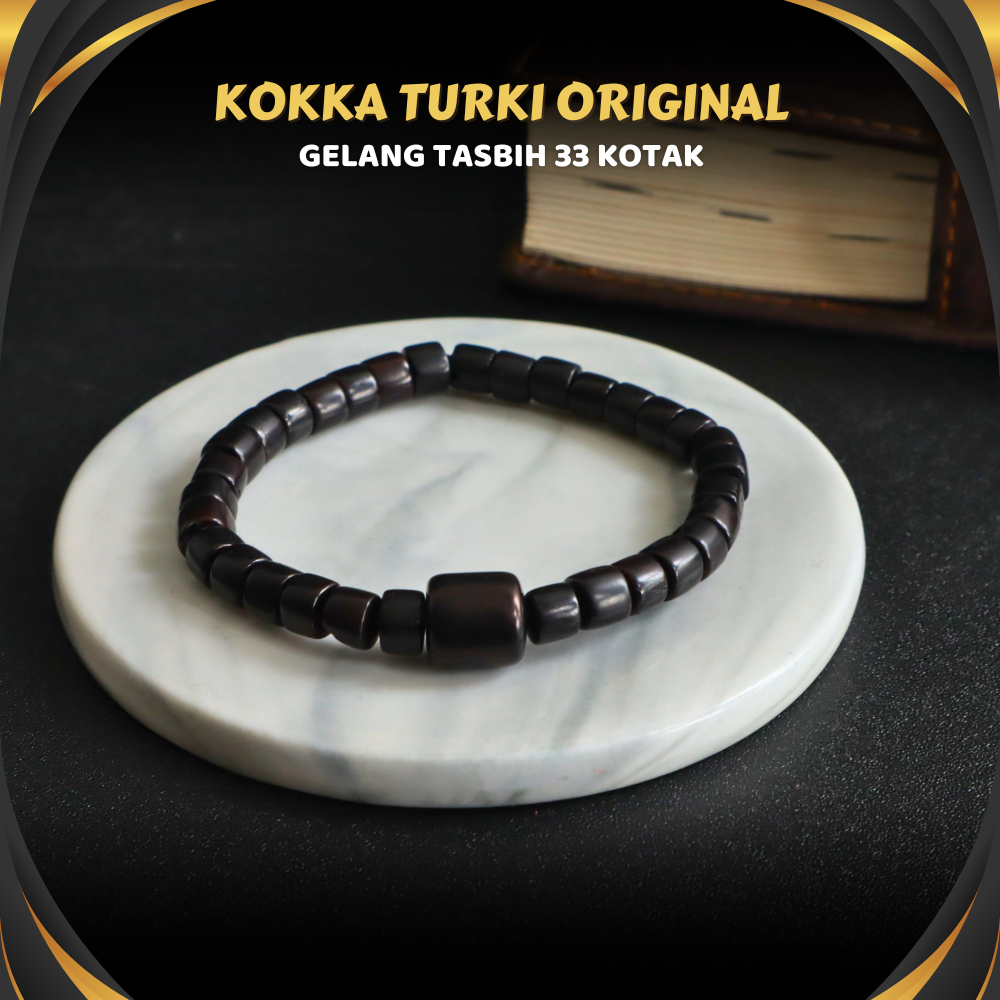 Gelang Tasbih Kayu Kokka Kokah Kokkah Kaukah 33 Original ASLI Arab Hitam Marjan Premium Pria Wanita