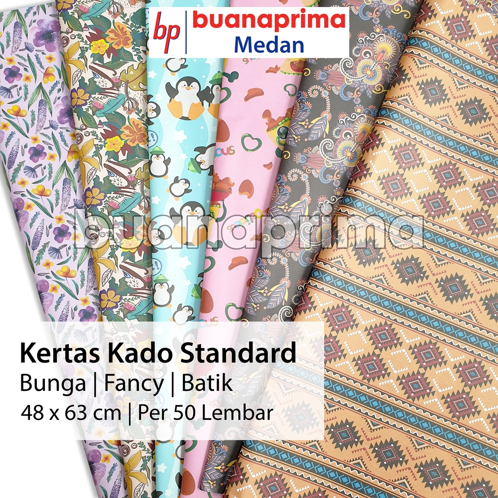 

KERTAS KADO STANDARD isi 50 Lembar Bisa Pilih Motif Bunga Boneka Fancy Batik Gift Paper
