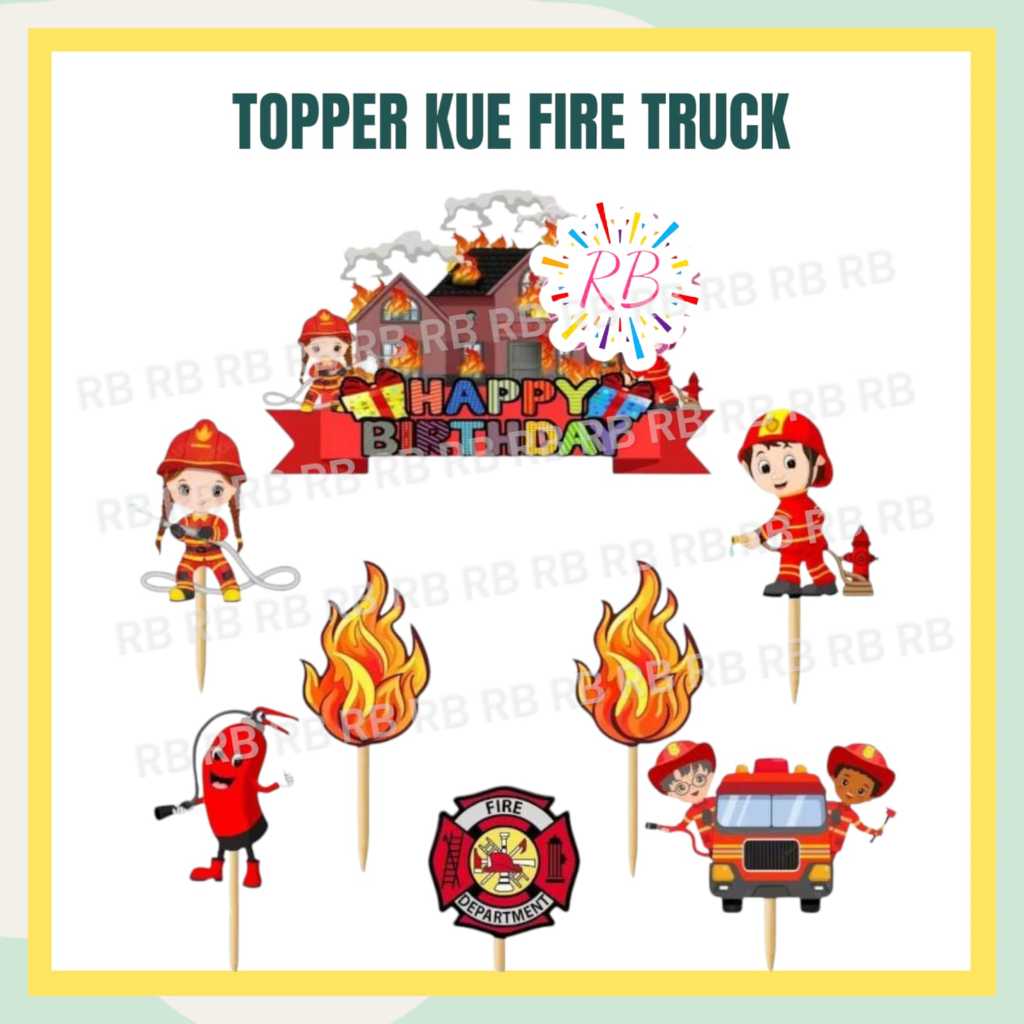 Topper FIRE TRUCK / Topper Kue Fire Truck Fire Man Pemadam Kebakaran