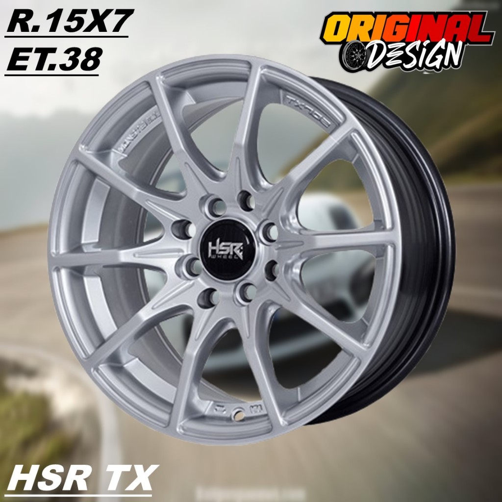 Velg racing HSR TX R15 lebar 7 untuk mobil AVANZA, MIRAGE, RIO, warna hyper silver
