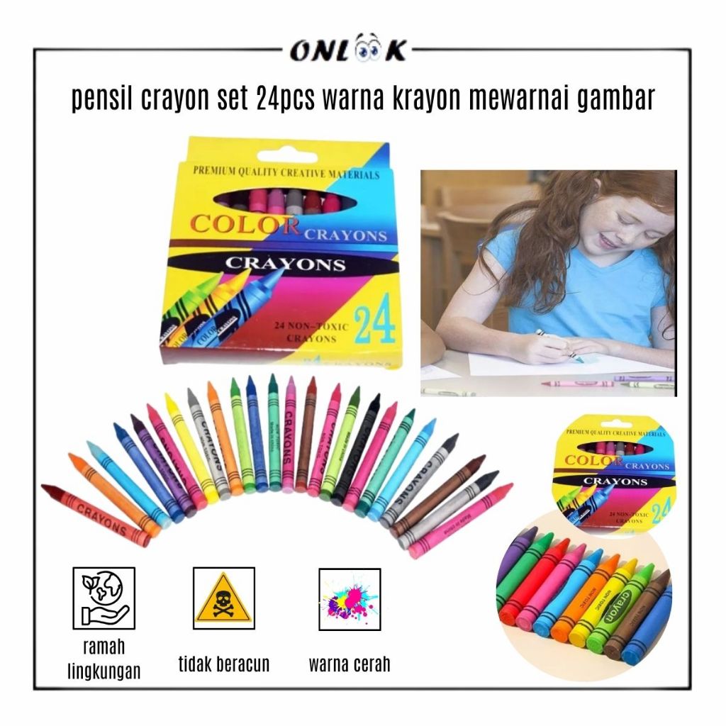 

Pensil Krayon Isi 24 Warna Non Toxic Crayon 24pcs Colour Alat Mewarnai Dan Menggambar Art Set 24IN1