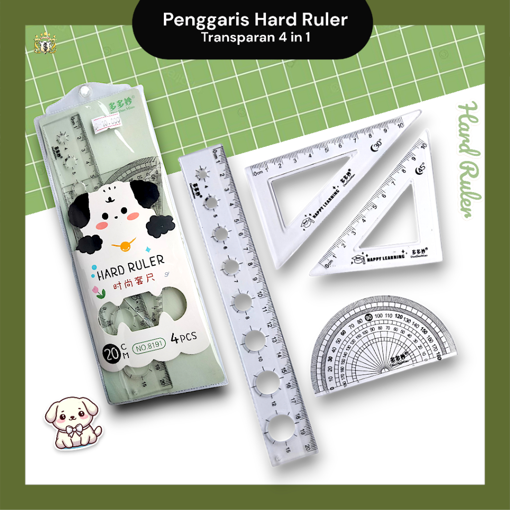 

Penggaris Hard Ruller 8191 4 in 1 / Penggaris Lurus / Segitiga / Busur 1 Paket Hemat Transparan Serbaguna
