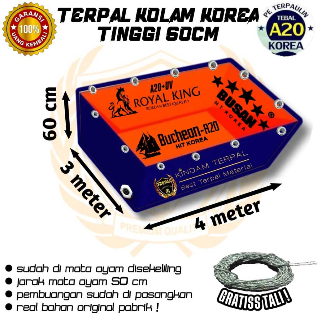 TERPAL KOLAM KOREA 4x3x60 A20 BERGARANSI MURAH | KOLAM TERPAL IKAN LELE, NILA, GURAME