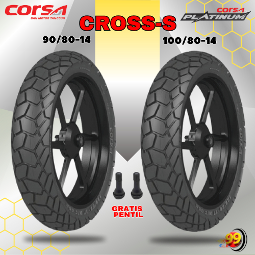 Sepasang Ban Motor Matic CORSA CROSS S PLATINUM 90/80 - 100/80 Ring 14 Tubeless