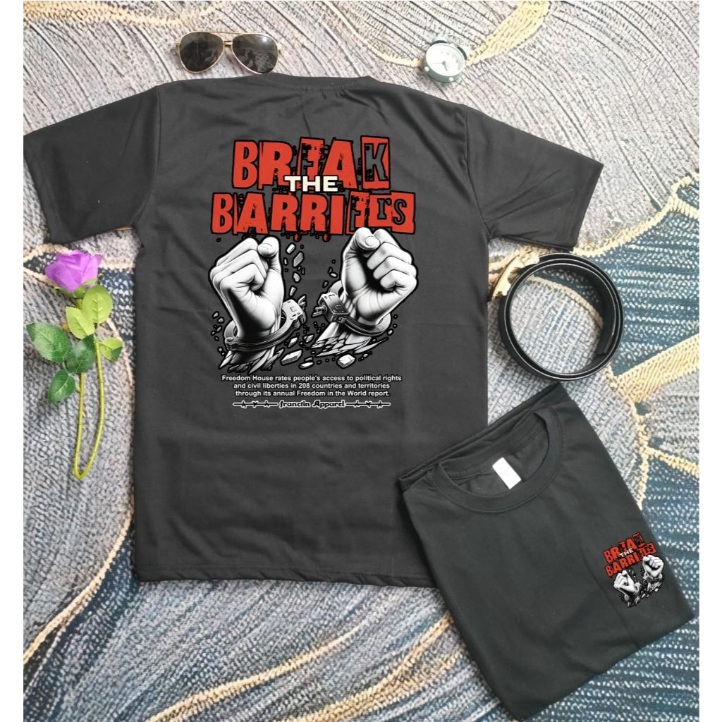 Baju Kaos Sablon Depan Belakang BREAK BARRIERS Yang bisa di pakai unisex //pria dan wanita yang lagi