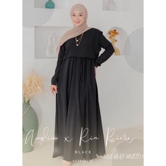 diskon gamis hitam simpel set 2 in one inner outer gamis remaja black kondangan dewasa polos busui