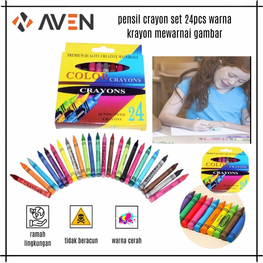 

AVEN Pensil Crayon Set 24Pcs Warna Krayon Mewarnai Gambar Untuk Anak