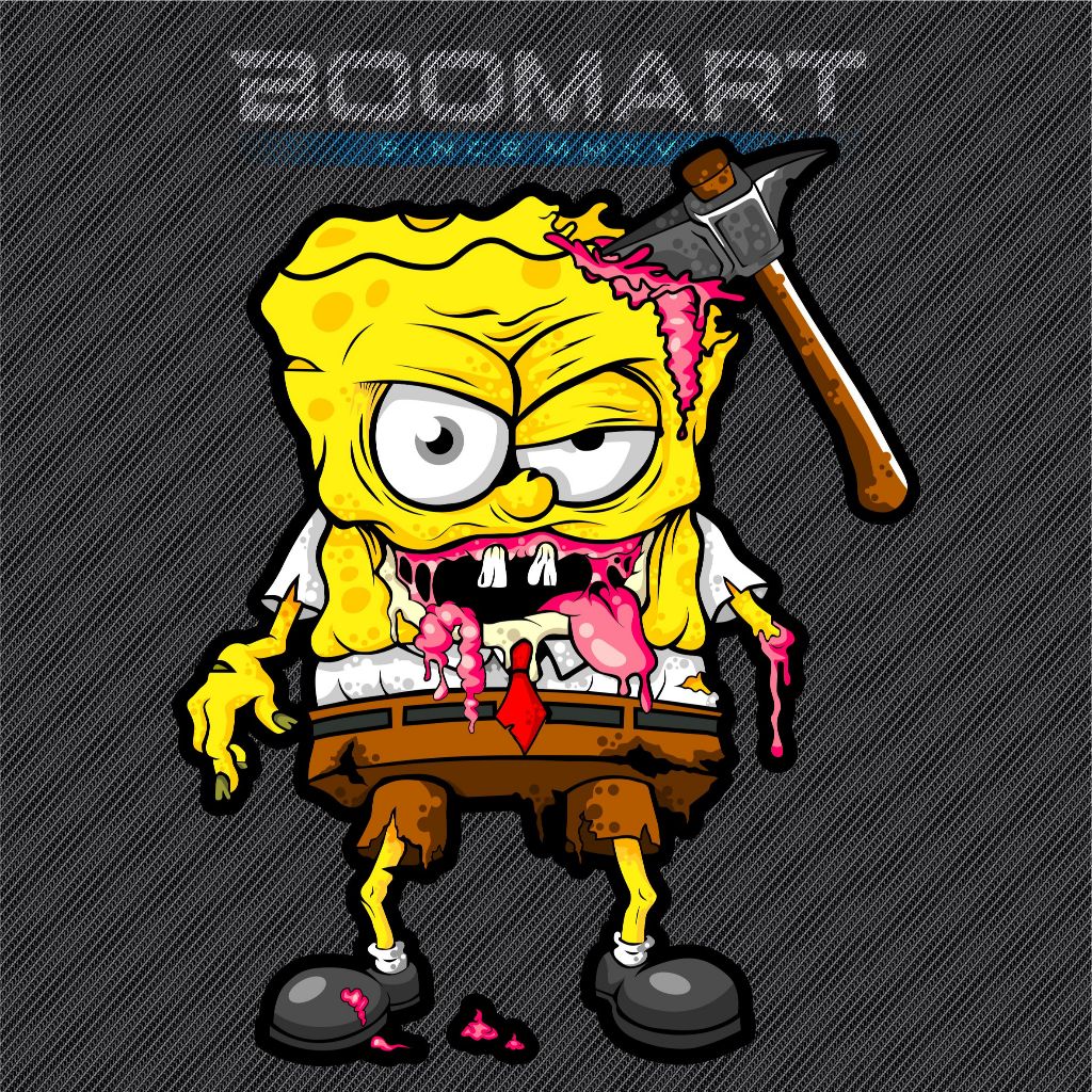 STICKER A4 KARAKTER SPONGEBOB ZOMBIE
