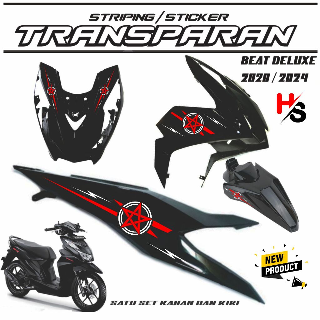 STICKER STRIPING TRANSPARAN MOTOR HONDA BEAT DELUXE 2021/2020 VARIAIS ART TERBARU SIMPLE A27