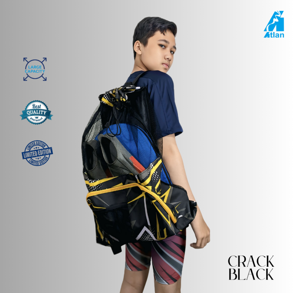 ATLAN Tas Renang Sport Jaring Motif Abstract Crack Black