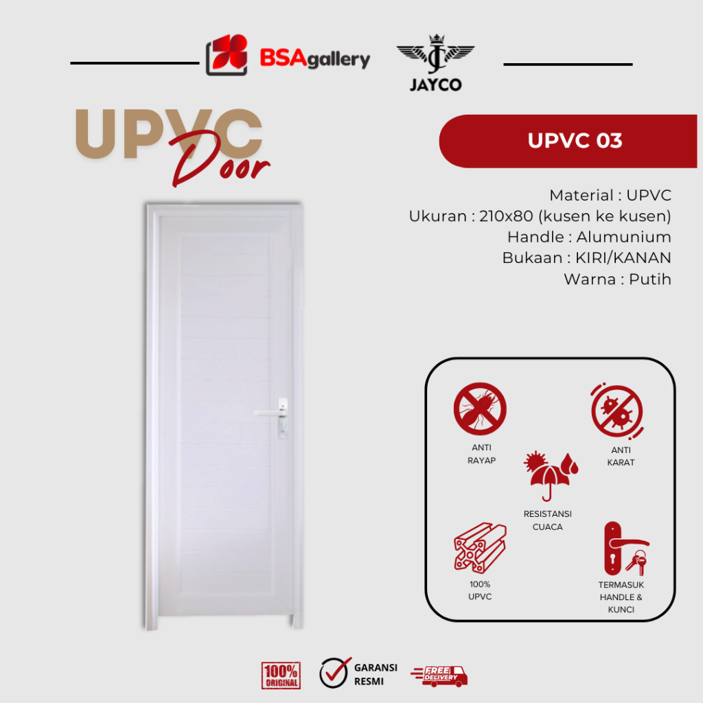 PINTU UPVC KAMAR MANDI 210x80 KOMPLIT KUSEN KUNCI PINTU WC U-PVC JAYCO