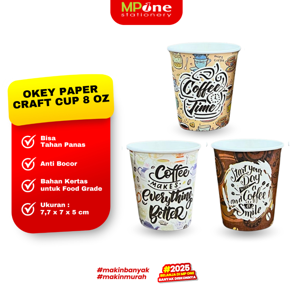 (1 PACK) Okey Paper Cup Craft Kecil Motif / Gelas Cup 6,5 OZ Craft Isi 50 Pcs / Cup Kopi Teh Serbagu