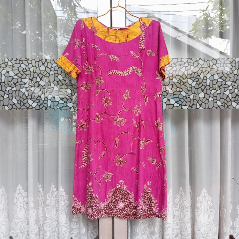 Dress Batik Wanita Ungu Kuning (LD 96)