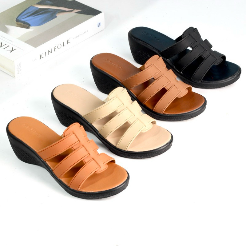 SAFINA Daisy Sandal Wanita Slip On Hak Tinggi 6 cm - Wedges Wanita Hak Tinggi 6 cm Terbaru 2025