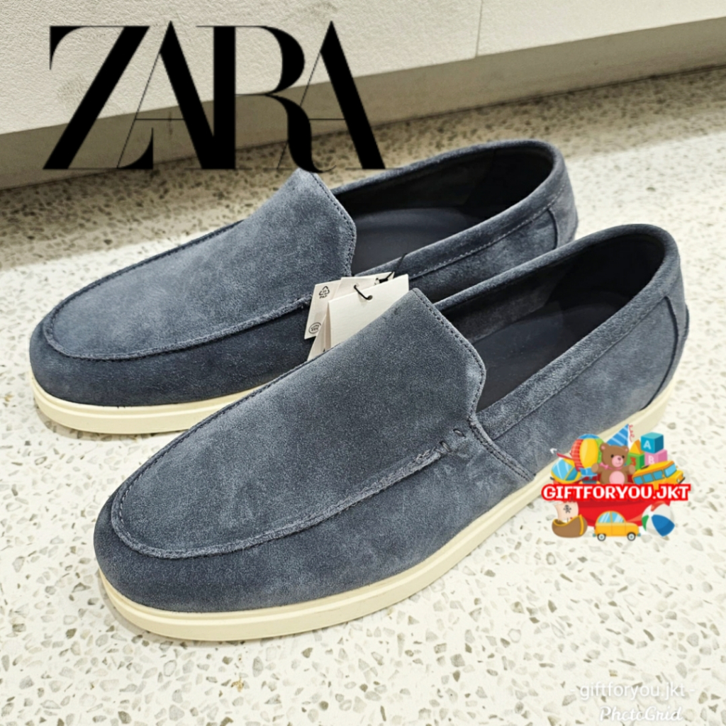 Zara Sepatu Pria Mokasin Kulit Kasual Suede Man Fashion Shoes Style Casual Biru Cokelat Brown Blue S
