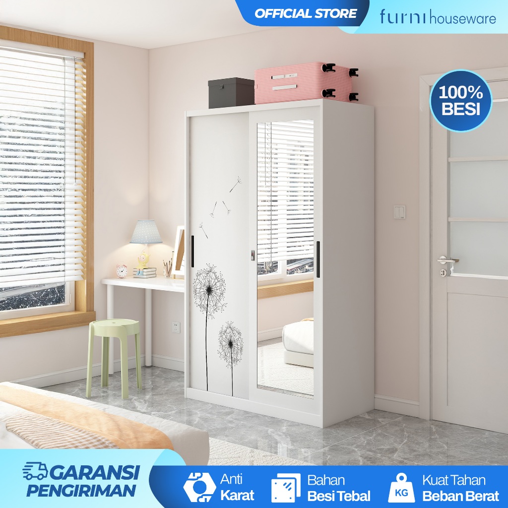 Lemari Pakaian Besi Sliding Anti Karat Minimalis || Lemari Baju Sliding Aesthetic Baja Tahan Lama