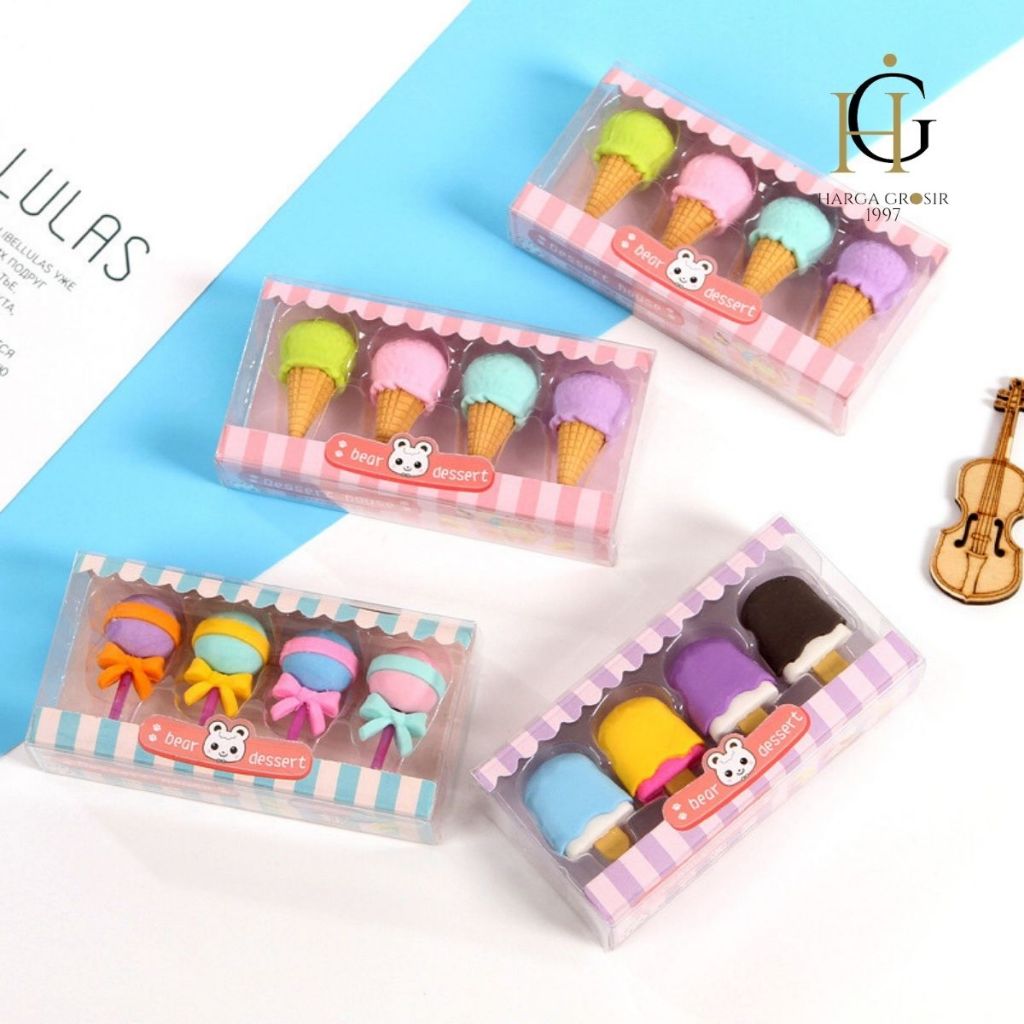 

Penghapus Miniatur Ice Cream 1 set isi 4 pcs ER-1825 Food eraser Food replica Replika makanan penghapus eskrim ice cream