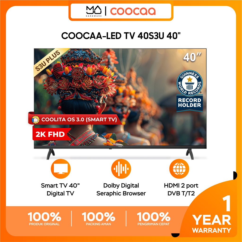 LED TV Coocaa 40 inch 40S3U Smart LED TV Digital Bezel Less Smart TV