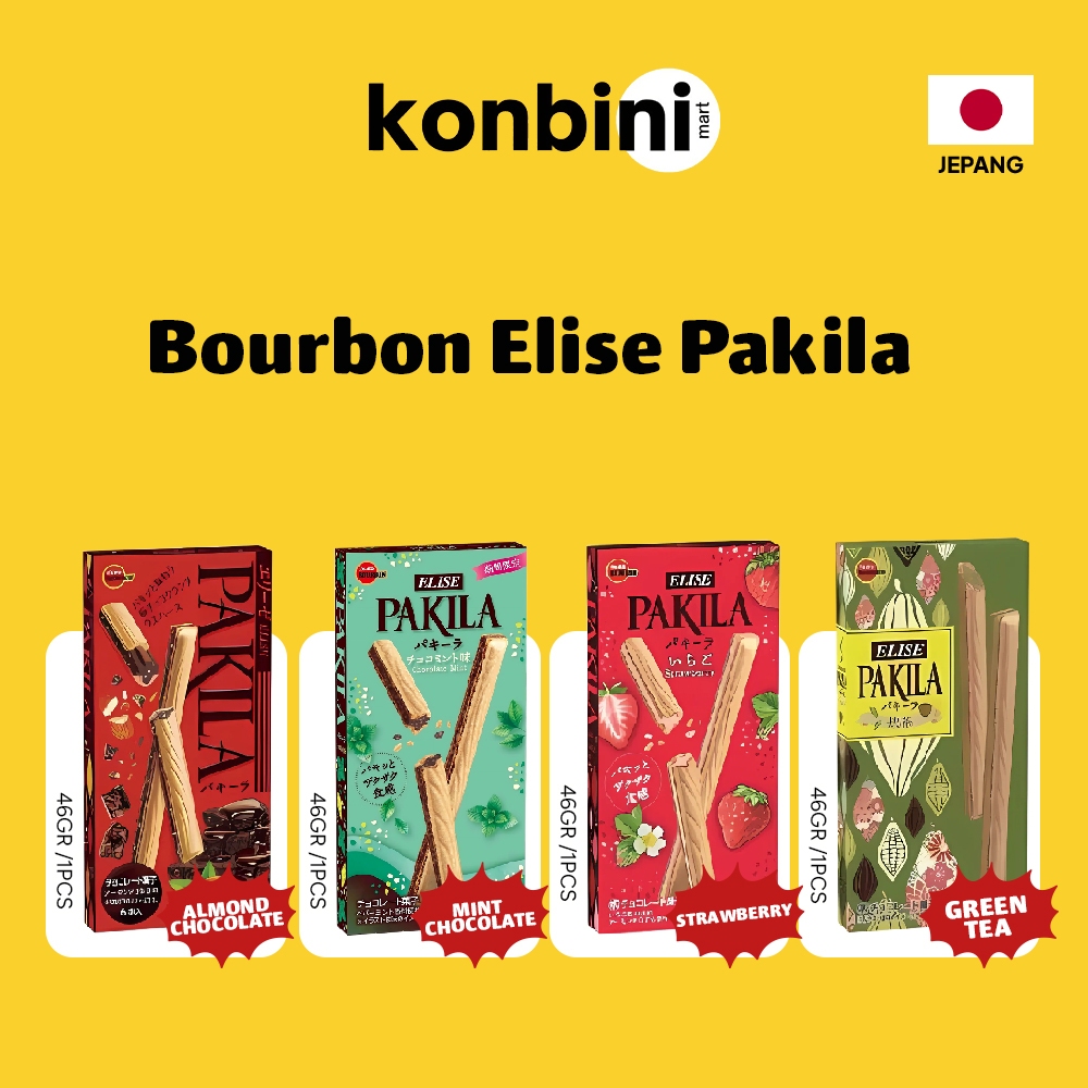 

KONBINI JEPANG - Bourbon Pakila 46gr Coklat almond, Matcha, Strawberry, Choco mint.