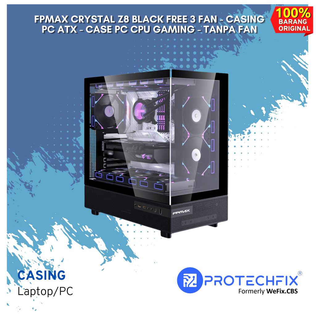 FPMAX Crystal Z8 Black Free 3 Fan - Casing PC ATX - Case PC CPU Gaming - Tanpa Fan