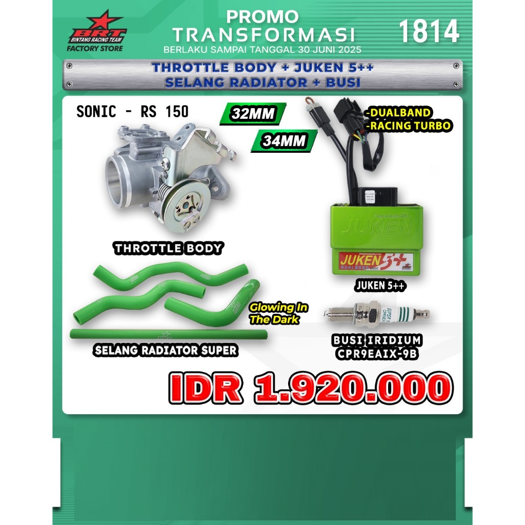 PAKET THROTTE BODY SELANG RADIATOR ECU JUKEN BUSI IRIDIUM SONIC RS 150 BRT BINTANG RACING TEAM