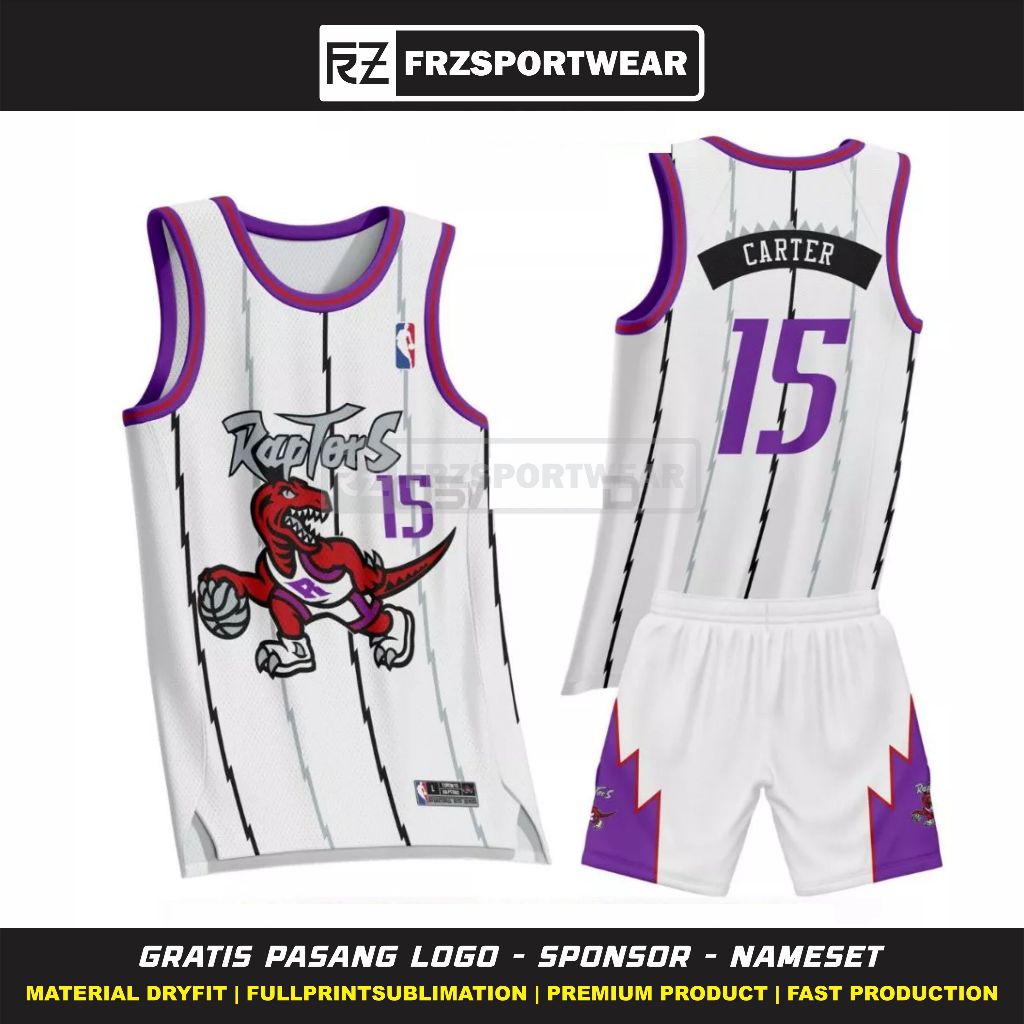 BAJU JERSEY BASKET CARTER #RAPTORS WHITE FREE CUSTOM FULL PRINTING PREMIUM / Jersey Basket Custom