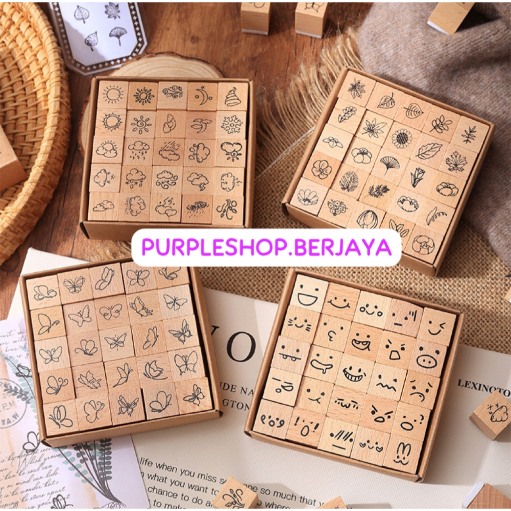 Purple PP002 Fun and Interesting Wooden Stamp Emoji Weather Stempel Kayu Vintage Retro Estetik DIY J