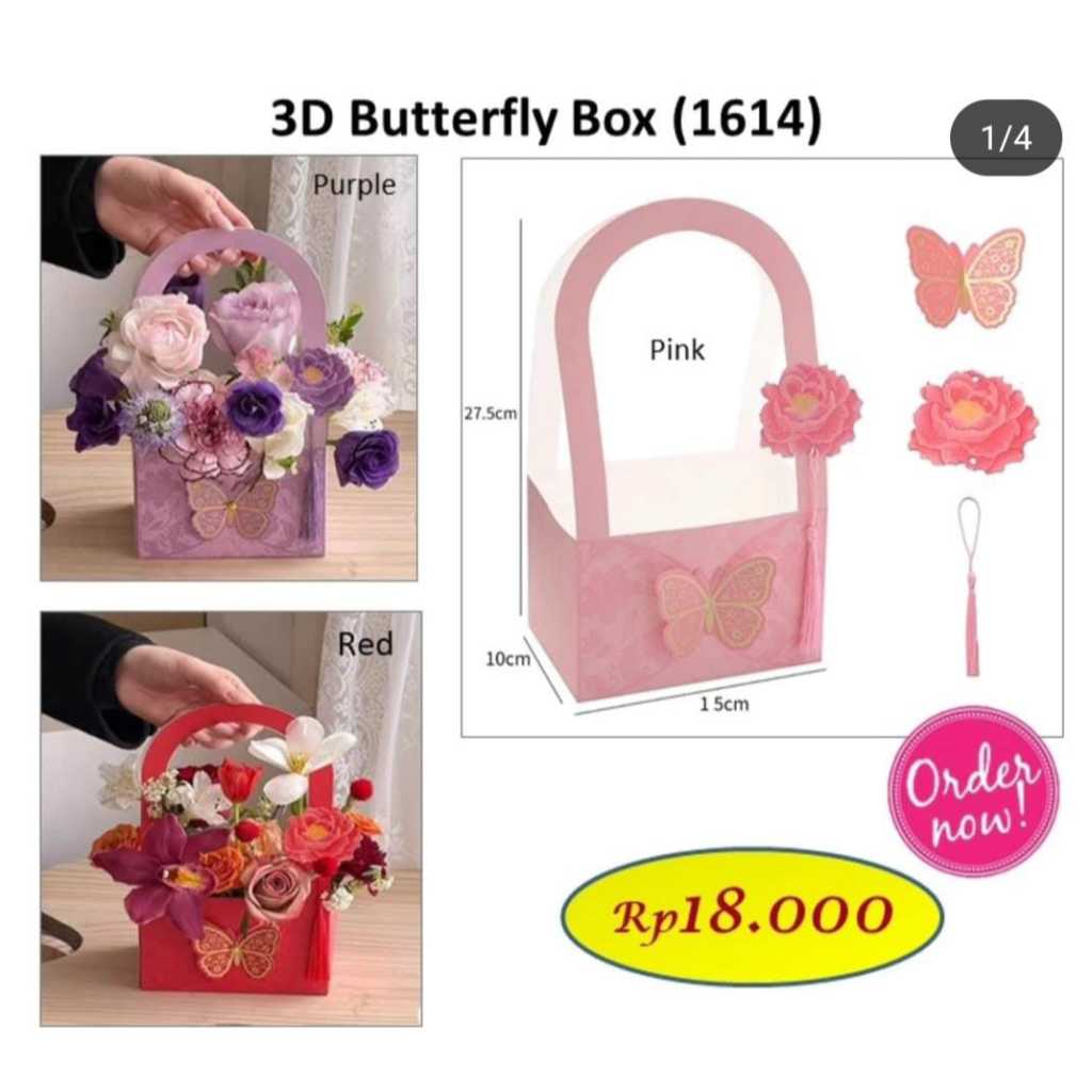 

Butterfly box 3D kotak bunga - flowerbox - handybag flower - barang florist 1614
