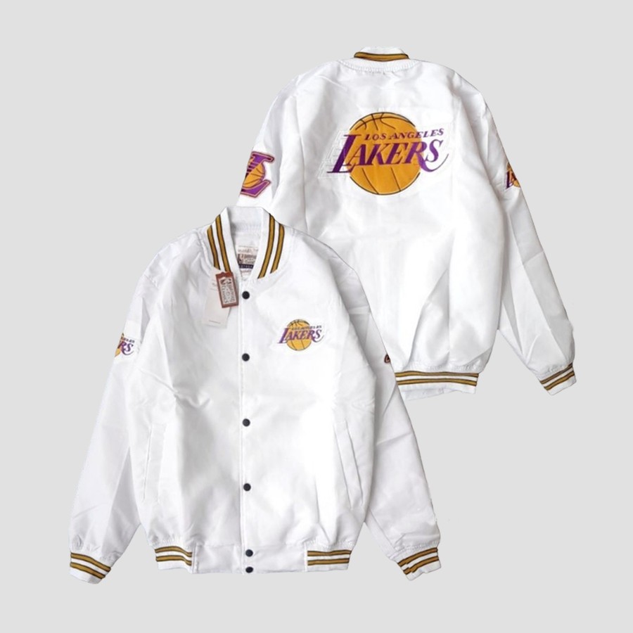 Bomber Jaket Varsity Baseball Pria Wanita - Lakers Team NBA Basketball - Lakers WL, M