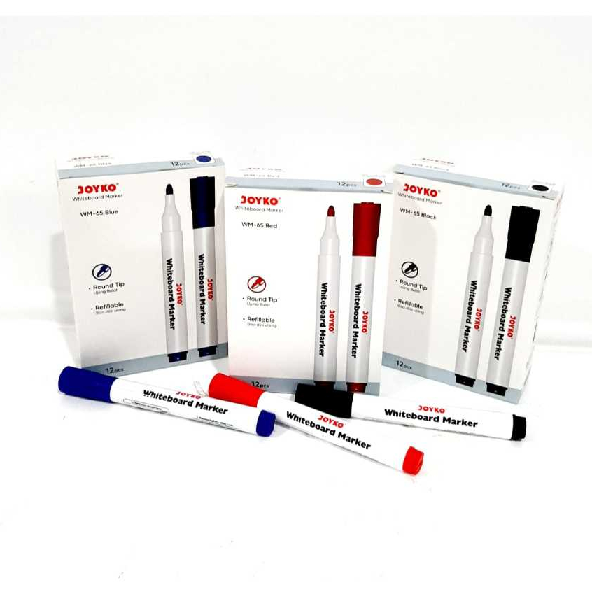 

Grosir ( 1kotak/ 12pcs ) Spidol Whiteboard Marker WM-65 Bisa isi ulang JOYKO Original