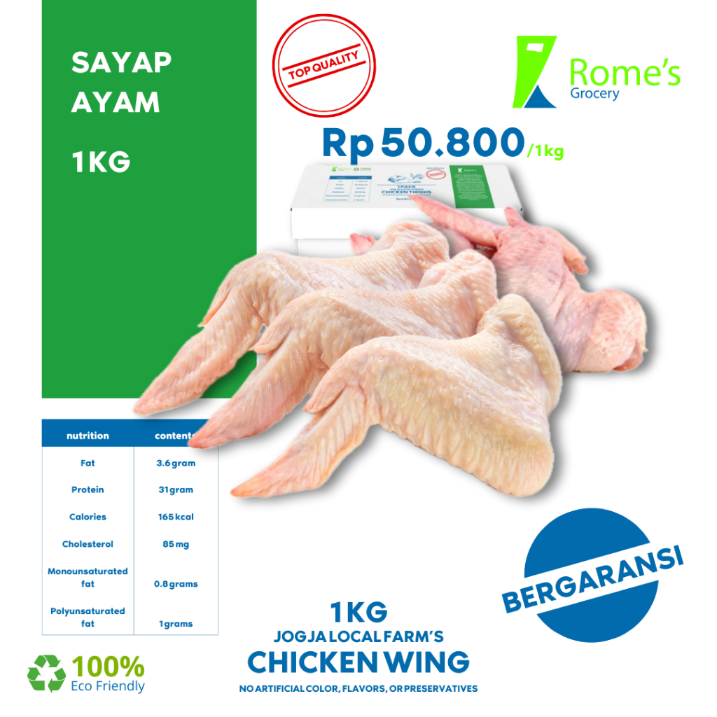 

Sayap Ayam | 1 Kg | Fresh 100% | Bergaransi | Rome's Grocery