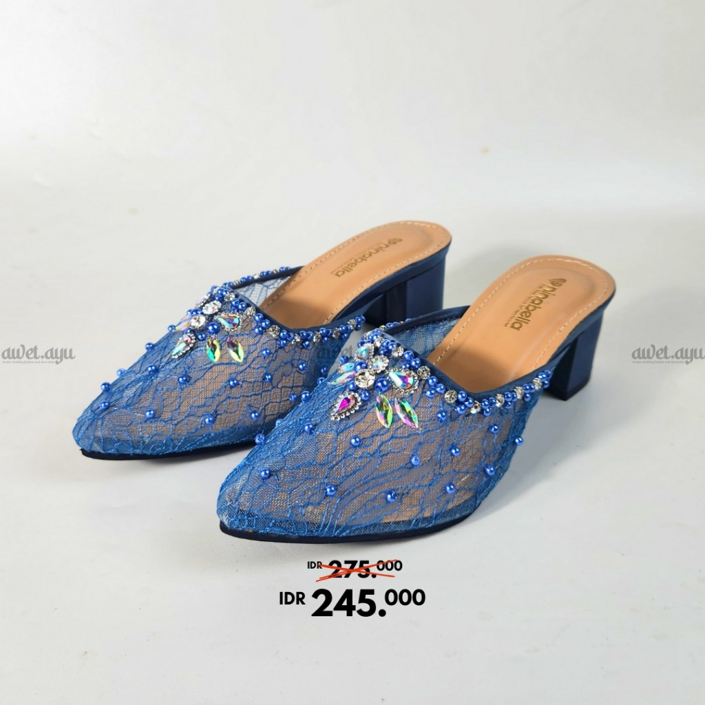Wedding Shoes Awet Ayu Sepatu Pengantin Wanita Selop Payet Mutiara Warna Denim Bisa Custom Hak 5cm