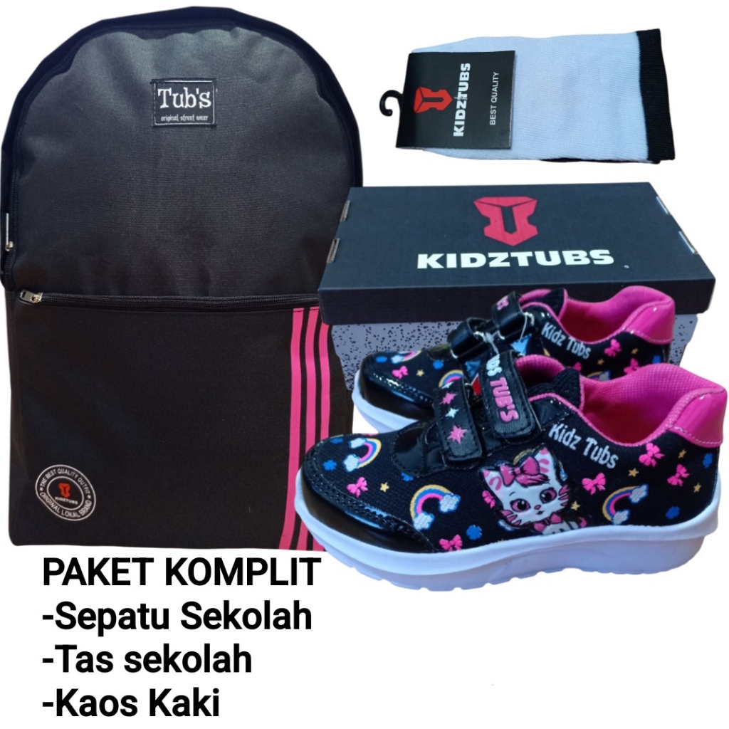 KIDZTUBS Sepatu Sekolah Anak Paket Komplit Sepatu Sekolah + Tas Sekolah + Kaos Kaki TUBS1028032825