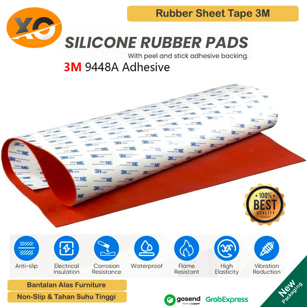 Rubber Silicone Sheet Merah Lembaran Double Tape 3M Original 1mm 2mm 3mm Anti Slip Karet Gasket Anti