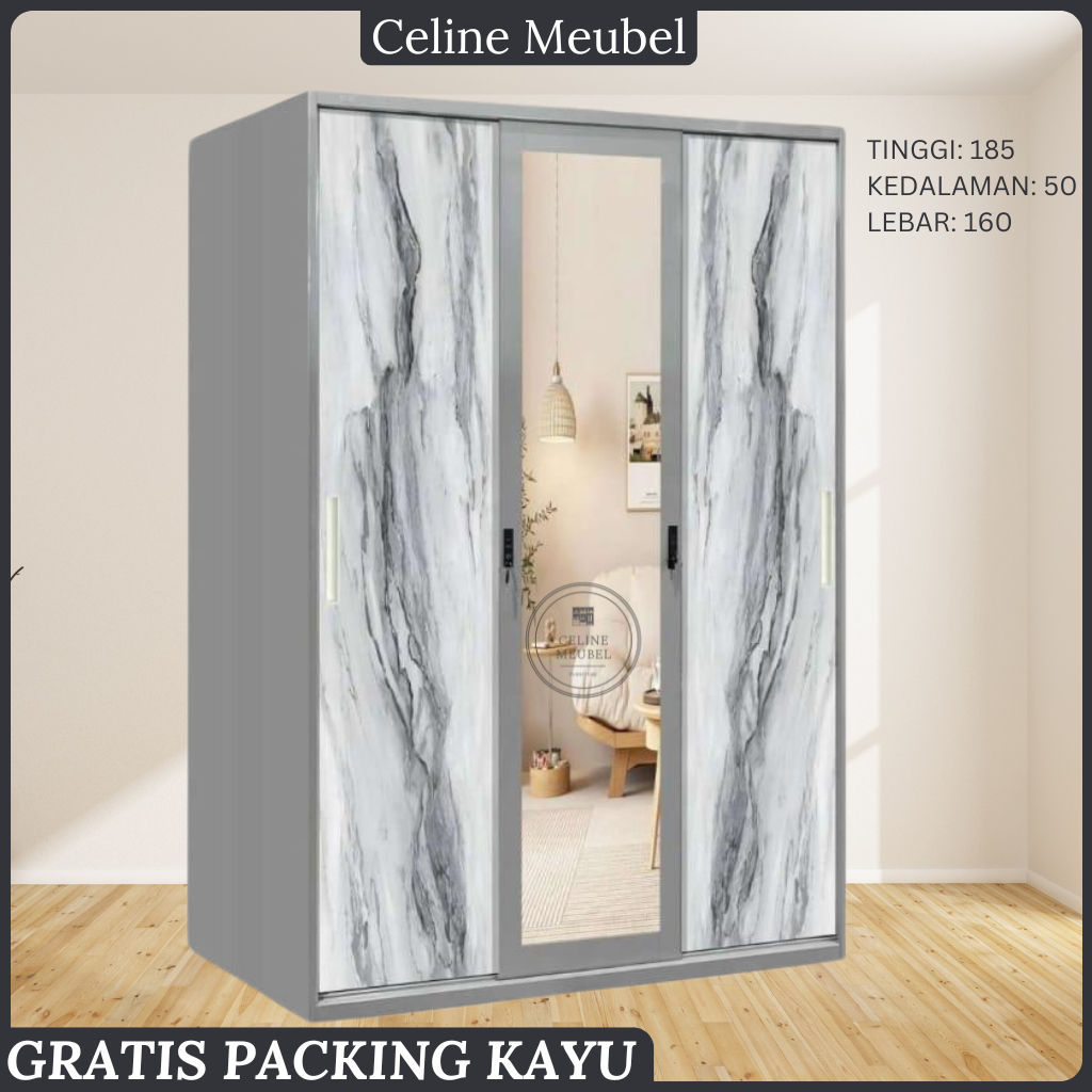 MJR. Lemari Baju Besi Sliding - Lemari Baju 3 Pintu - Lemari Baju Besi - Lemari sliding Baju Besi