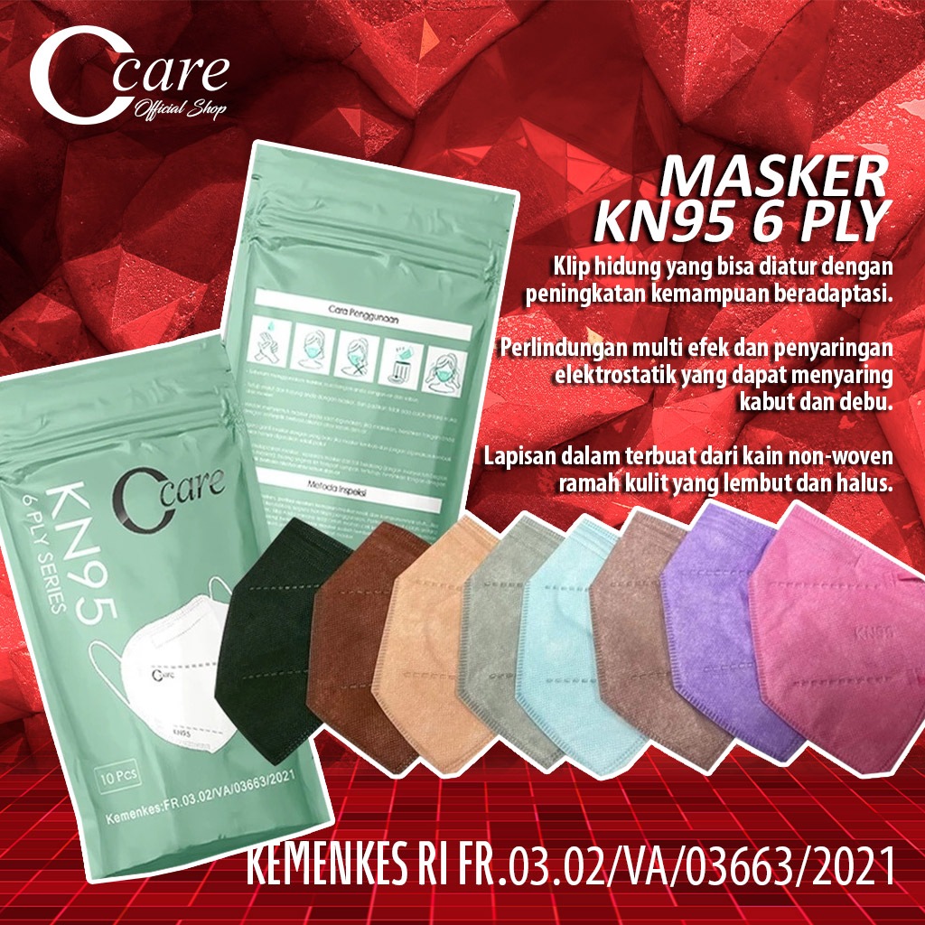 MASKER KN95 6PLY ISI 10 CCARE WARNA Bahan Lembut Nyaman
