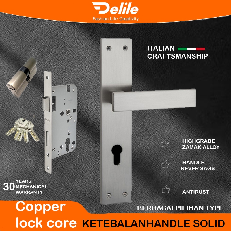 Italy Delile/Handle Pintu Full Set/Kunci Pintu Premium Door Lock/Handle Pintu Plat/Set Handle Pintu
