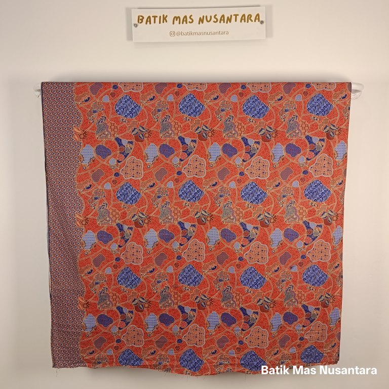 Kain Batik Katun Premium Motif Klasik Jogja Sentuhan Modern Warna Oren / Merah Bata ( Per Meter )