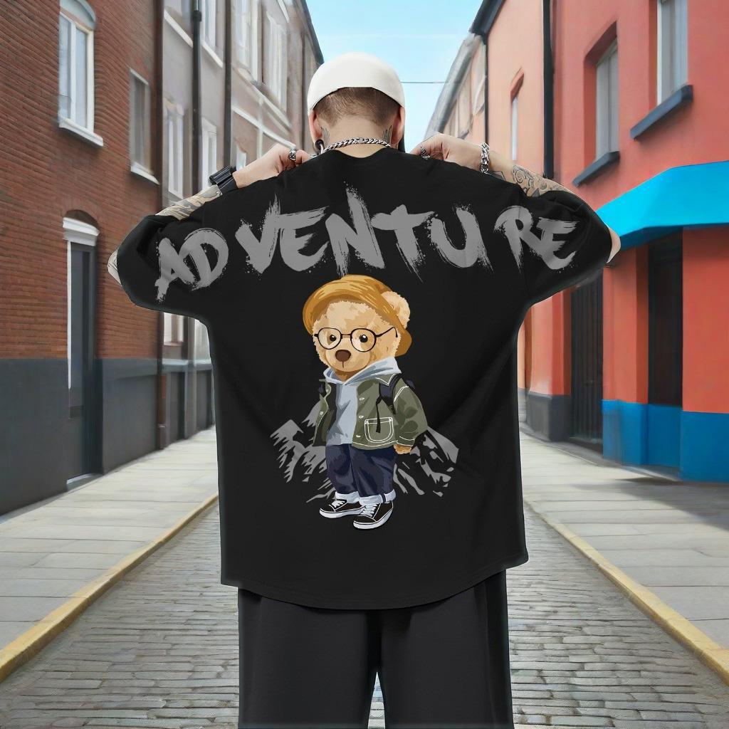 Kaos Pria Kaos Hitam Putih Trend Dan Pola Beruang Petualangan Terbuat Dari 200 Gram Kapas