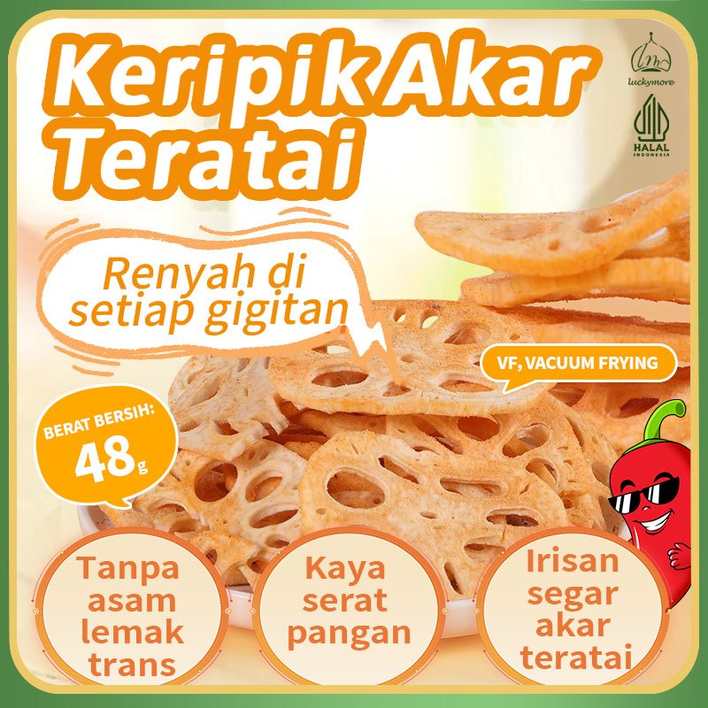 

【Luckymore】HALAL Akar Teratai Renyah Pedas 48gr, Keripik Teratai, Cemilan Sehat, Keripik Sayur, Cemilan Pedas, Keripik Pedas, Akar Teratai, Keripik Renyah