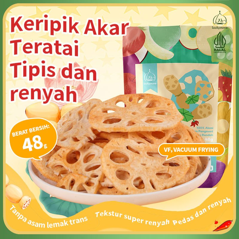 

【Luckymore】HALAL Akar Teratai Renyah Pedas 48g - keripik, keripik akar teratai, cemilan sehat pedas
