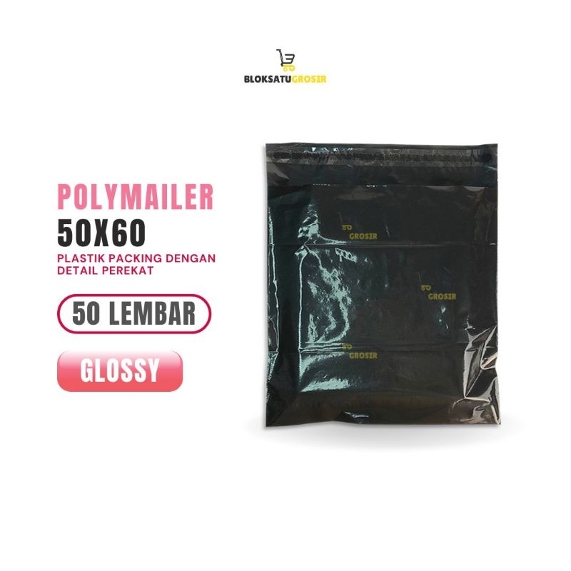 

Plastik Polymailer Hitam Glossy Premium Grosir 50x60 cm isi 50 lembar Packing Olshop Tas Packing