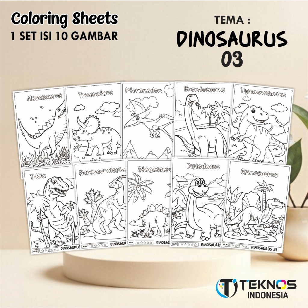 

[TEMA DINOSAURUS 03] KERTAS GAMBAR UNTUK ANAK - LEMBAR MEWARNAI ANAK 1 SET ISI 10 LEMBAR GAMBAR A4